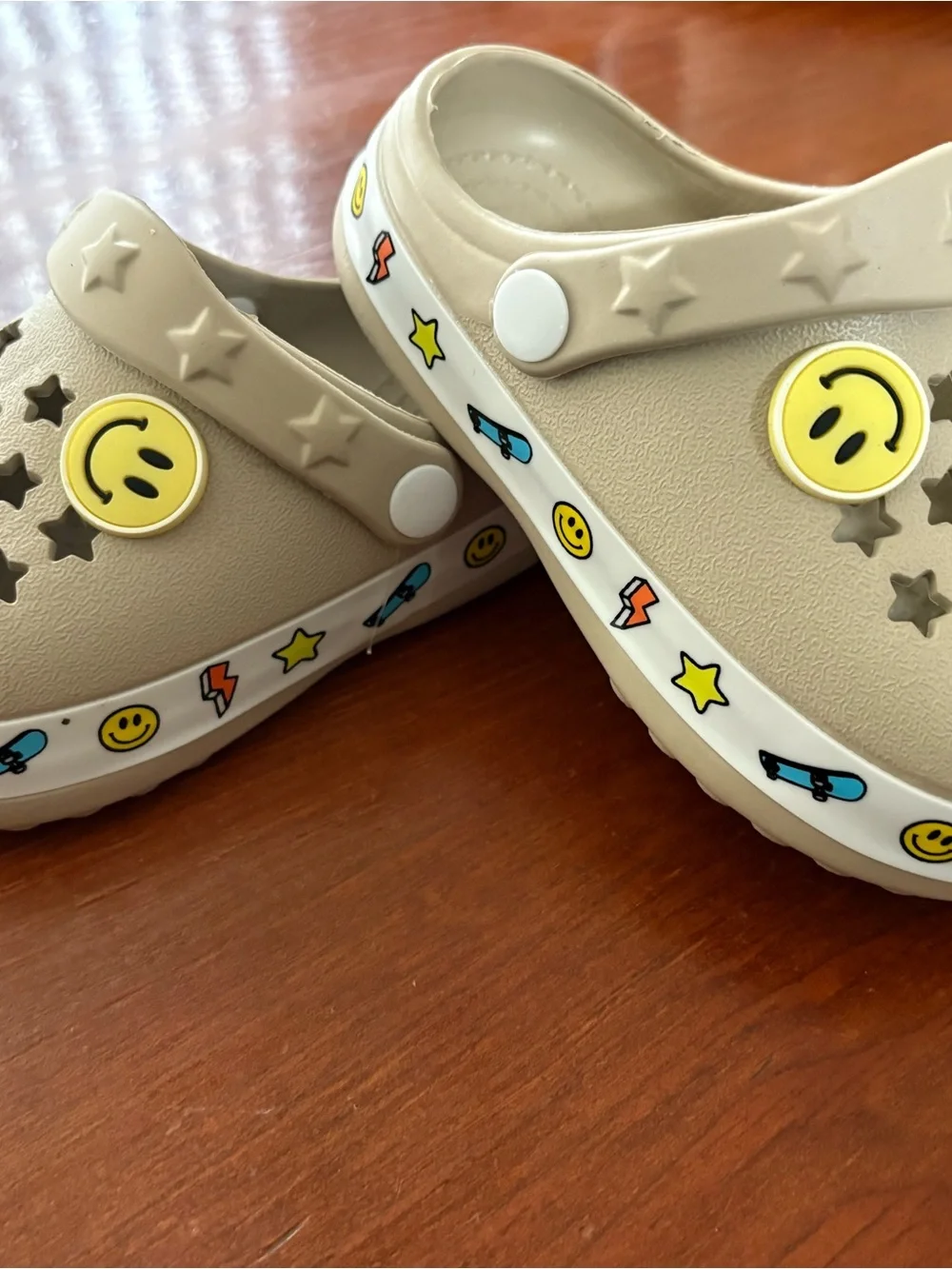 Kids Beige Star-Detail Clog with Smile Charm